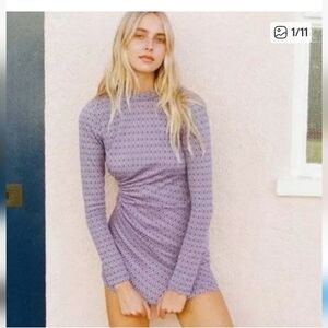 Zara Purple Jaquard Long Sleeve Print Mini Dress With Cut Out Back And Side.